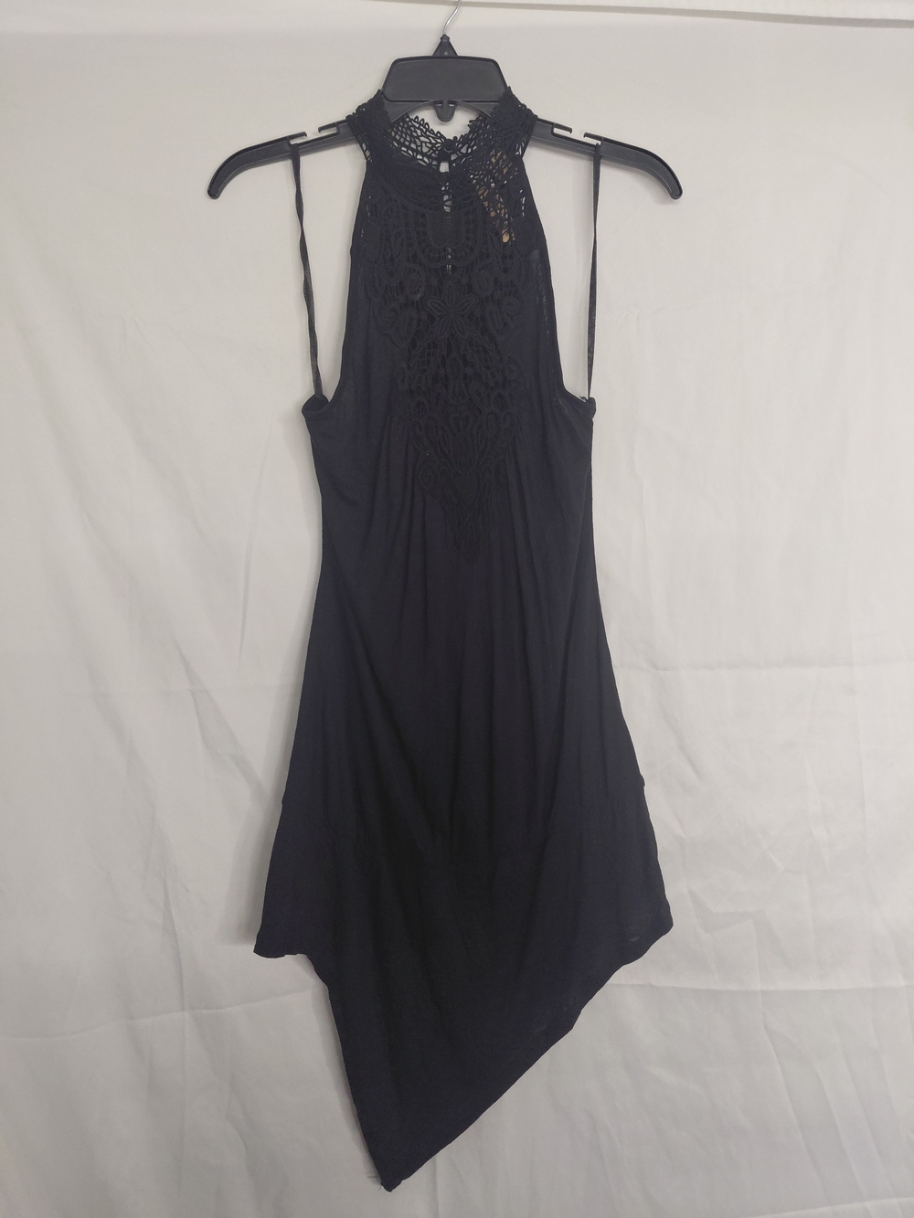 Eyeshadow Black Crochet Halter Asymmetrical Shirt